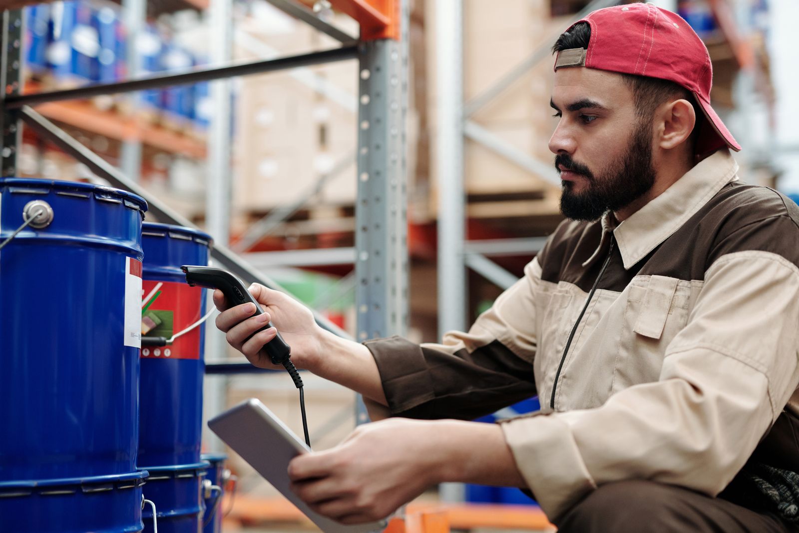 Worker scanning stock at the start of an inventory cycle